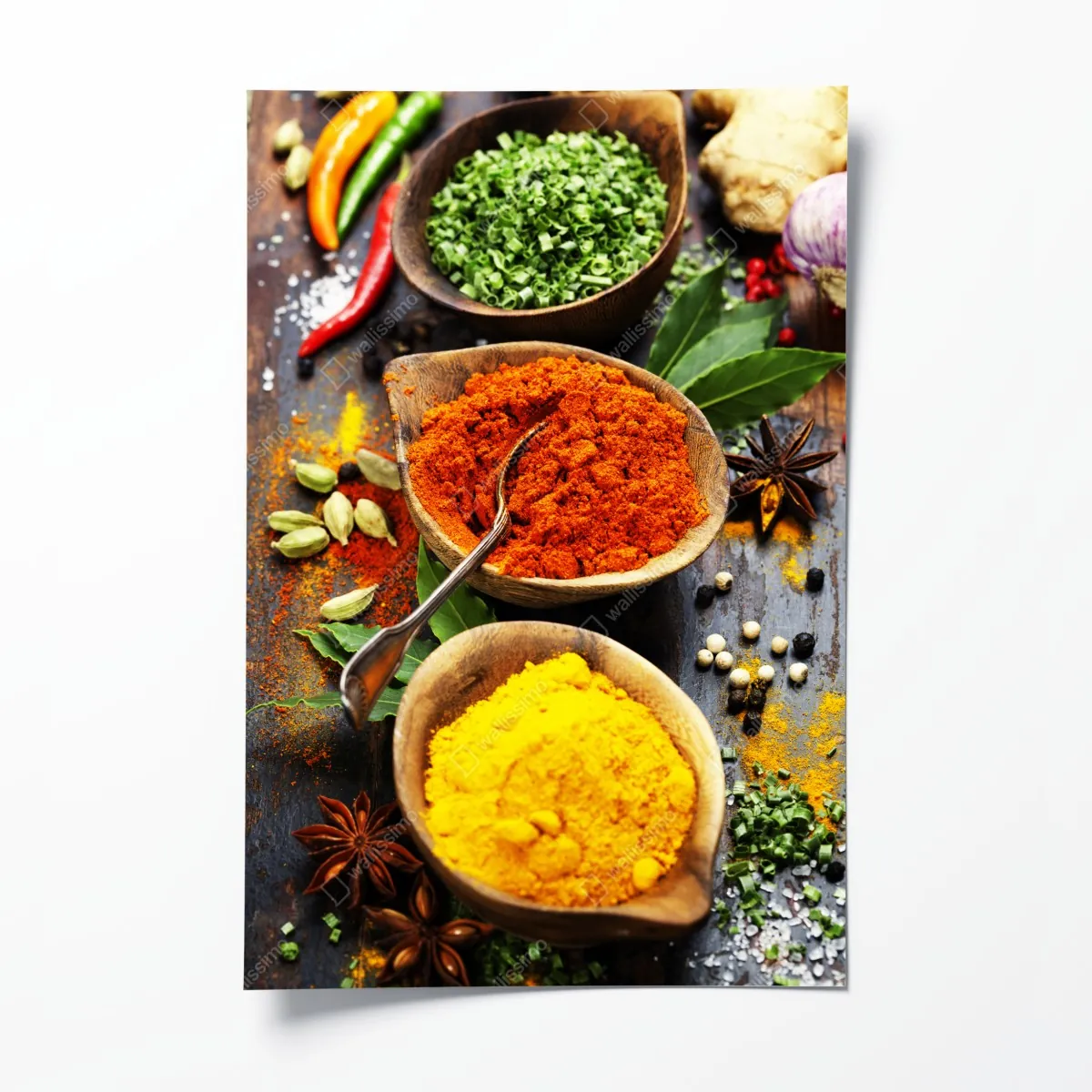 Poster bunte gewürze und kräuter auf holz – Wallnifity®