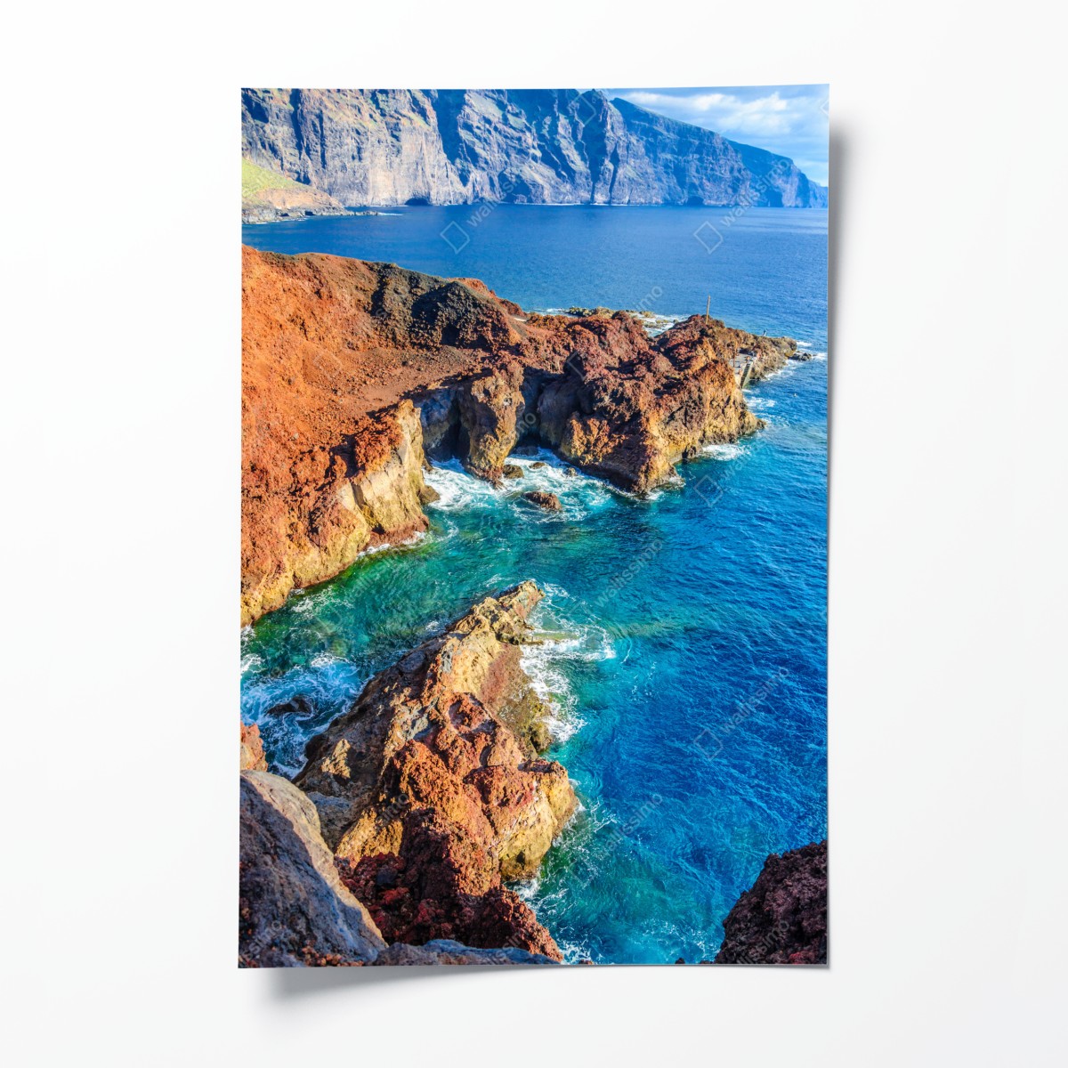 Poster dramatische klippen und türkisfarbenes meer bei Punto Teno, Teneriffa – Wallnifity®