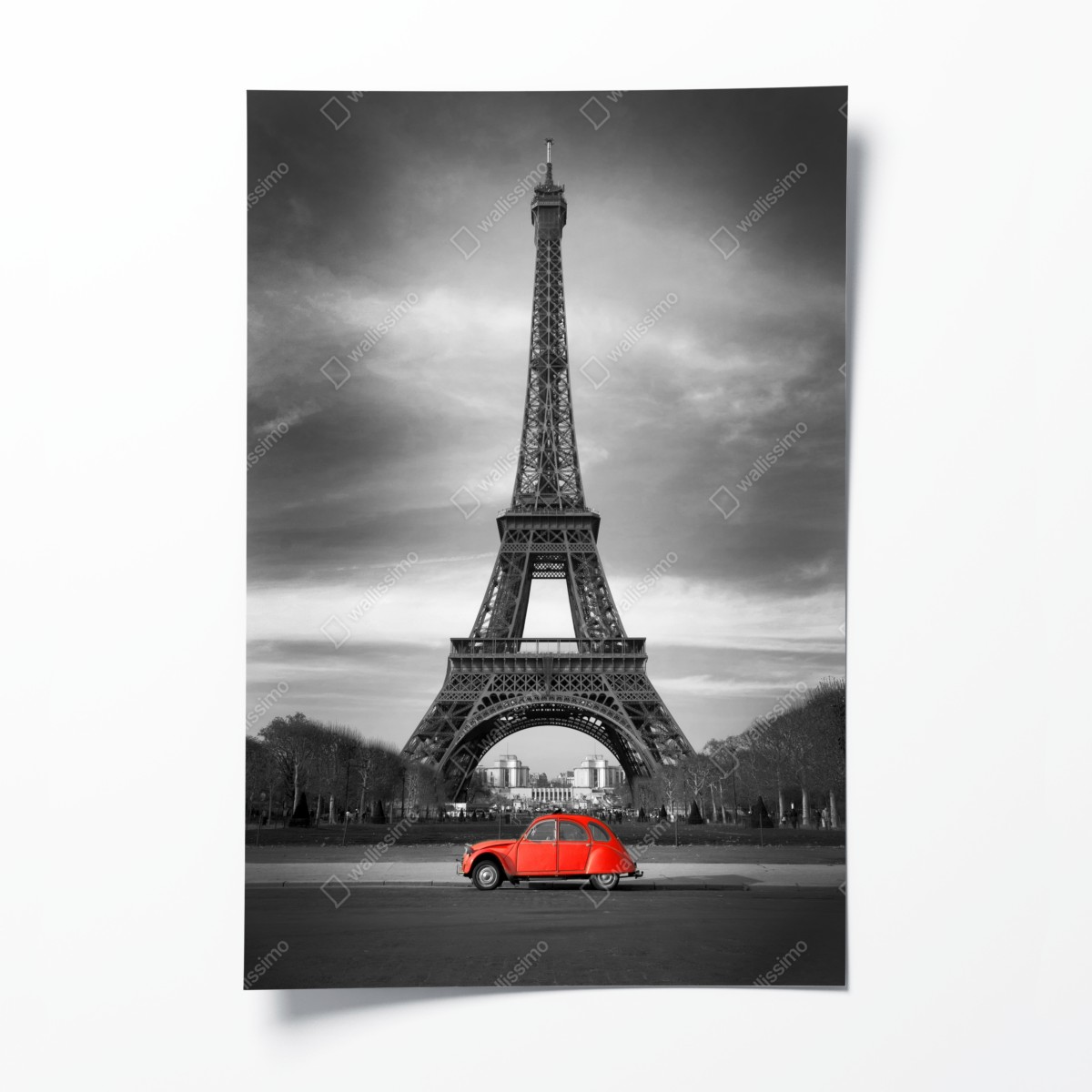 Poster Eiffelturm mit rotem vintage-auto – Wallnifity®