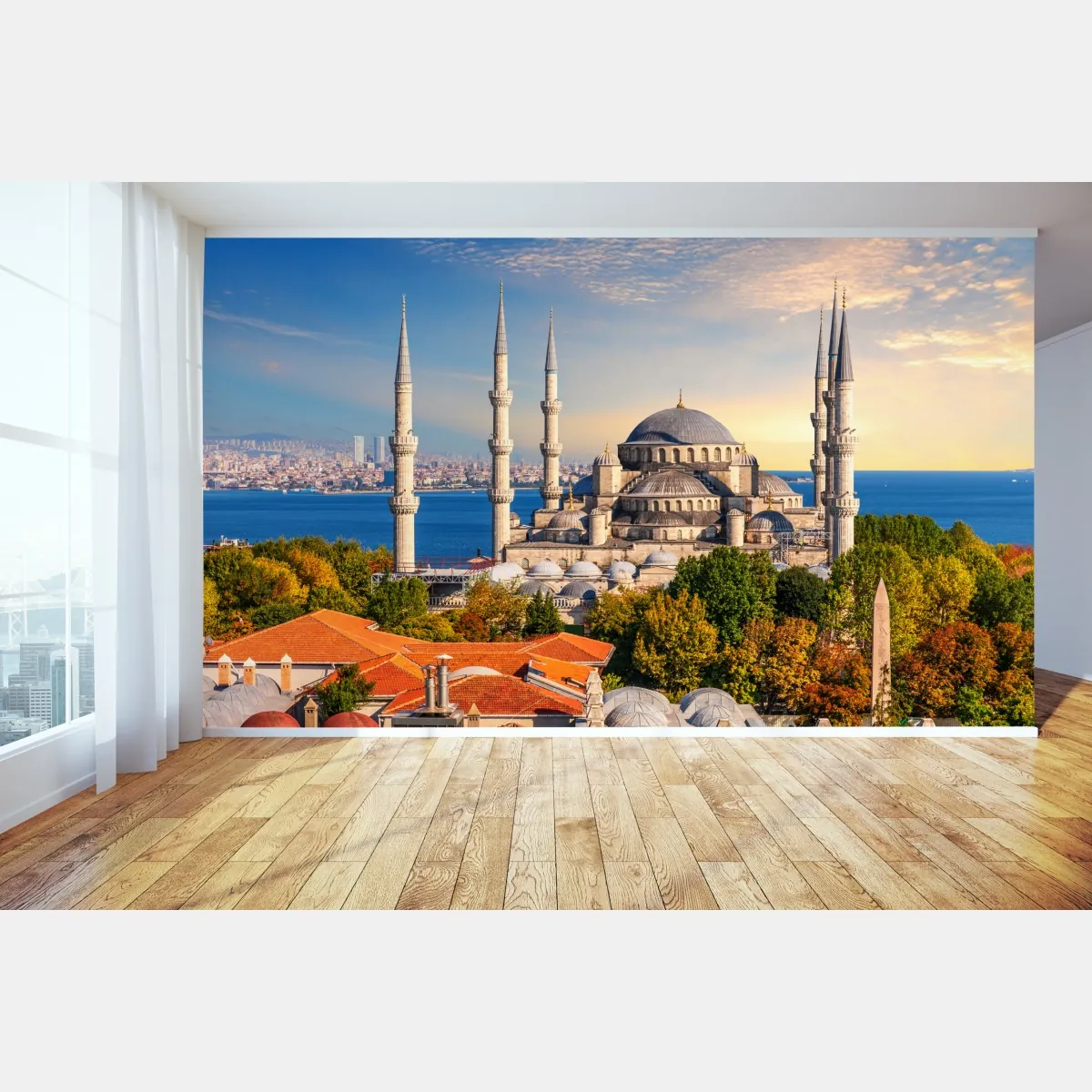 Fototapete Istanbul mit der Blauen Moschee bei Sonnenuntergang – Wallnifity®