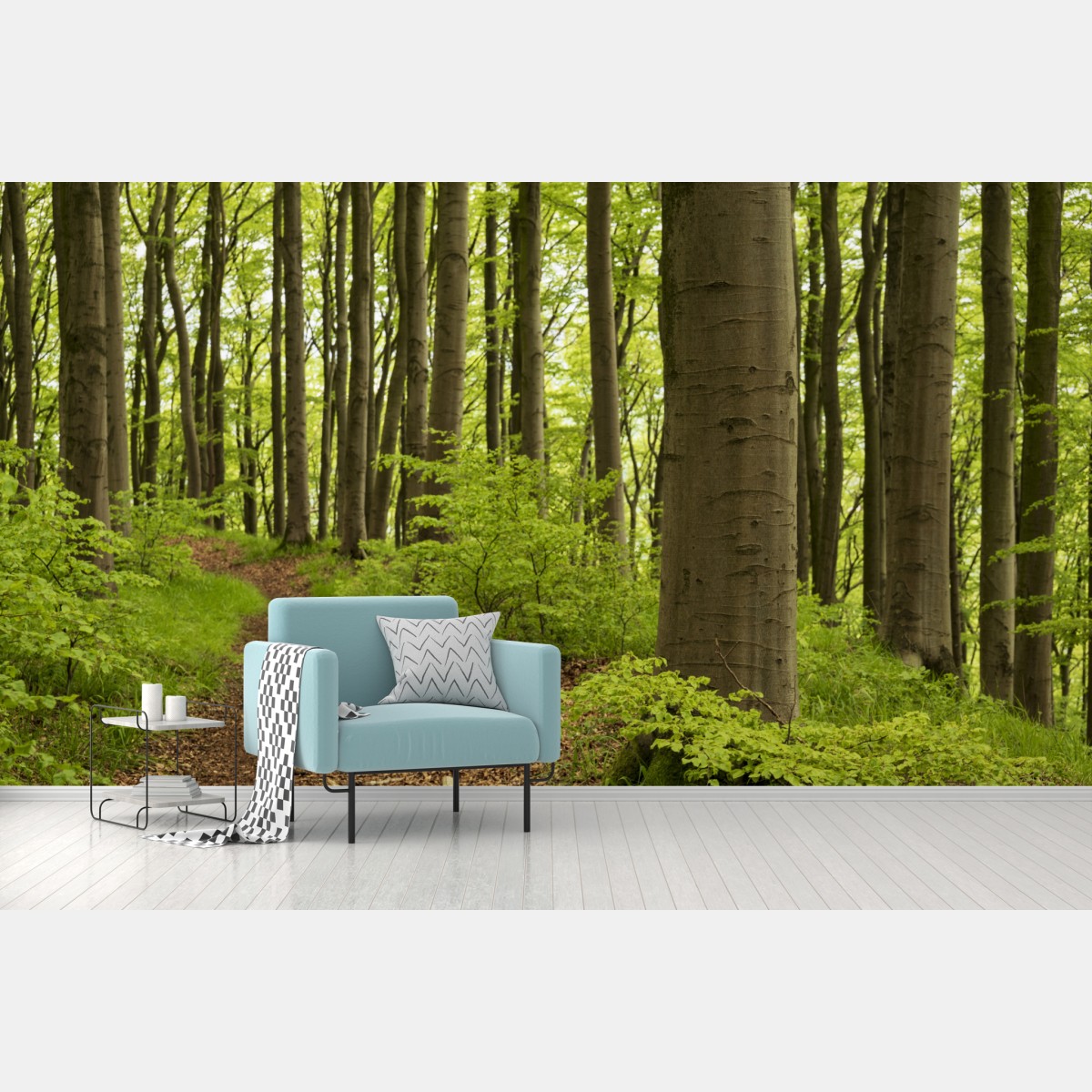 Fototapete ruhiger grüner waldweg – Wallnifity®