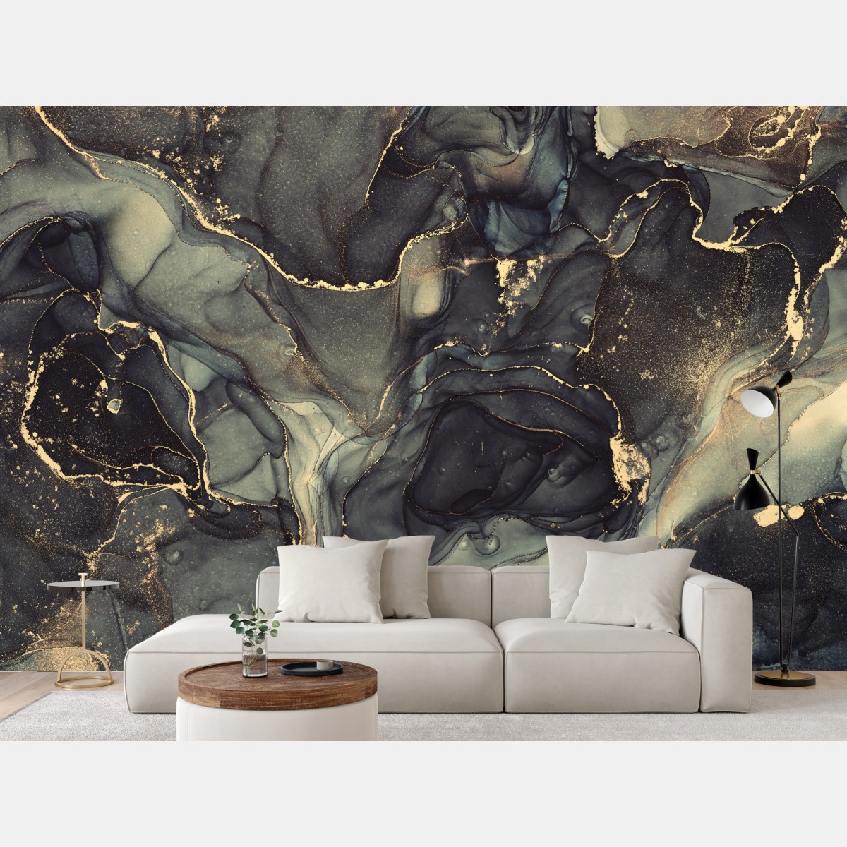 Fototapete luxuriöse abstrakte alkoholtinten-kunst mit goldenen adern – Wallnifity®
