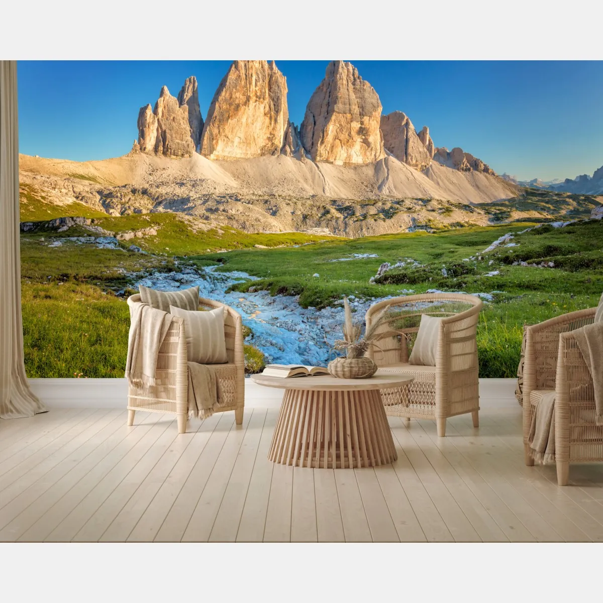 Fototapete Tre Cime di Lavaredo über der alpenwiese – Wallnifity®