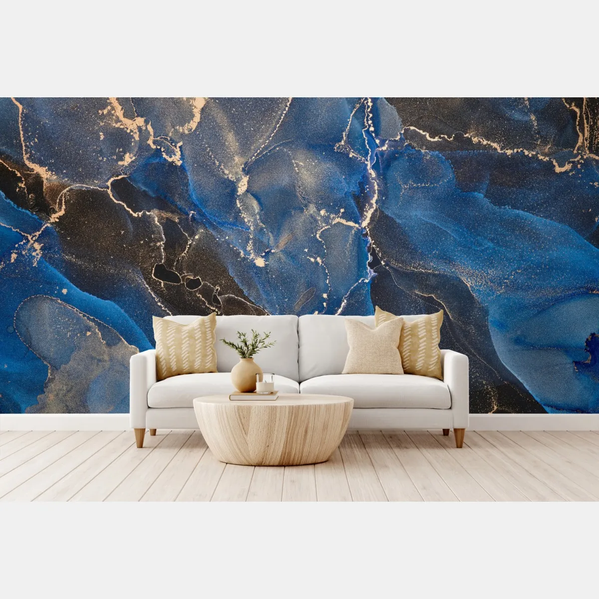 Fototapete luxuriöse blaue und goldene abstrakte wellen – Wallnifity®