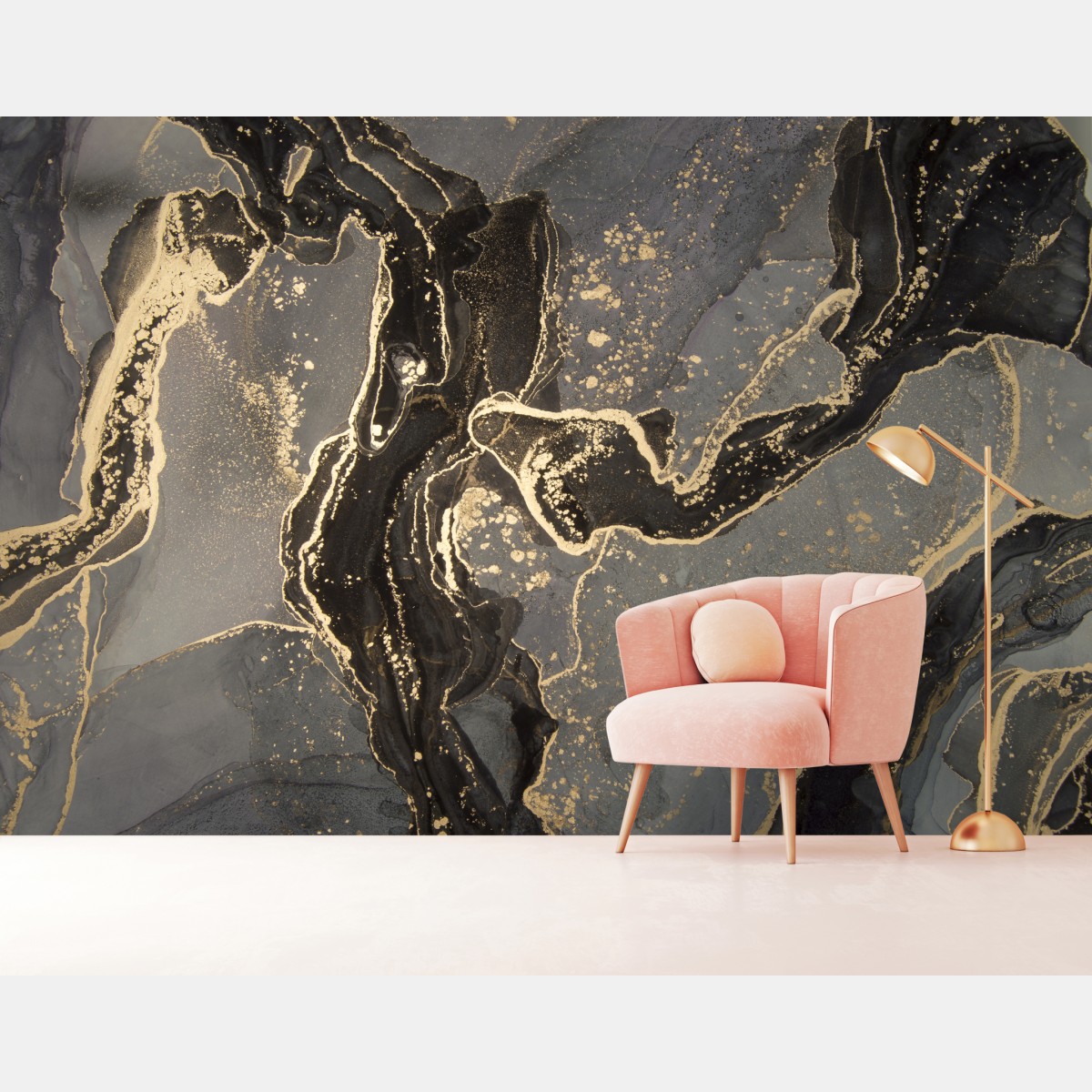 Fototapete luxuriöser schwarz-goldener marmor abstrakt – Wallnifity®