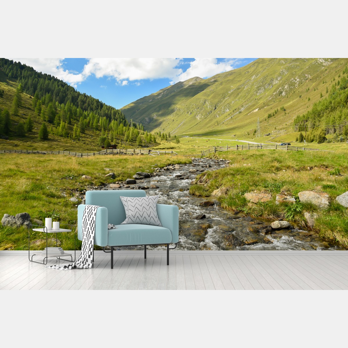 Fototapete alpenbach im sonnigen tal – Wallnifity®