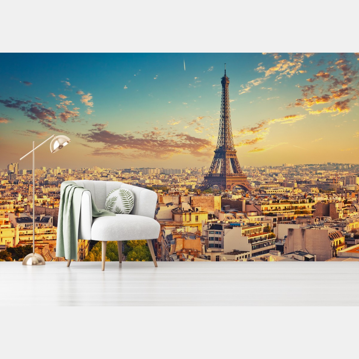 Fototapete sonnenuntergang über Paris skyline mit eiffelturm – Wallnifity®