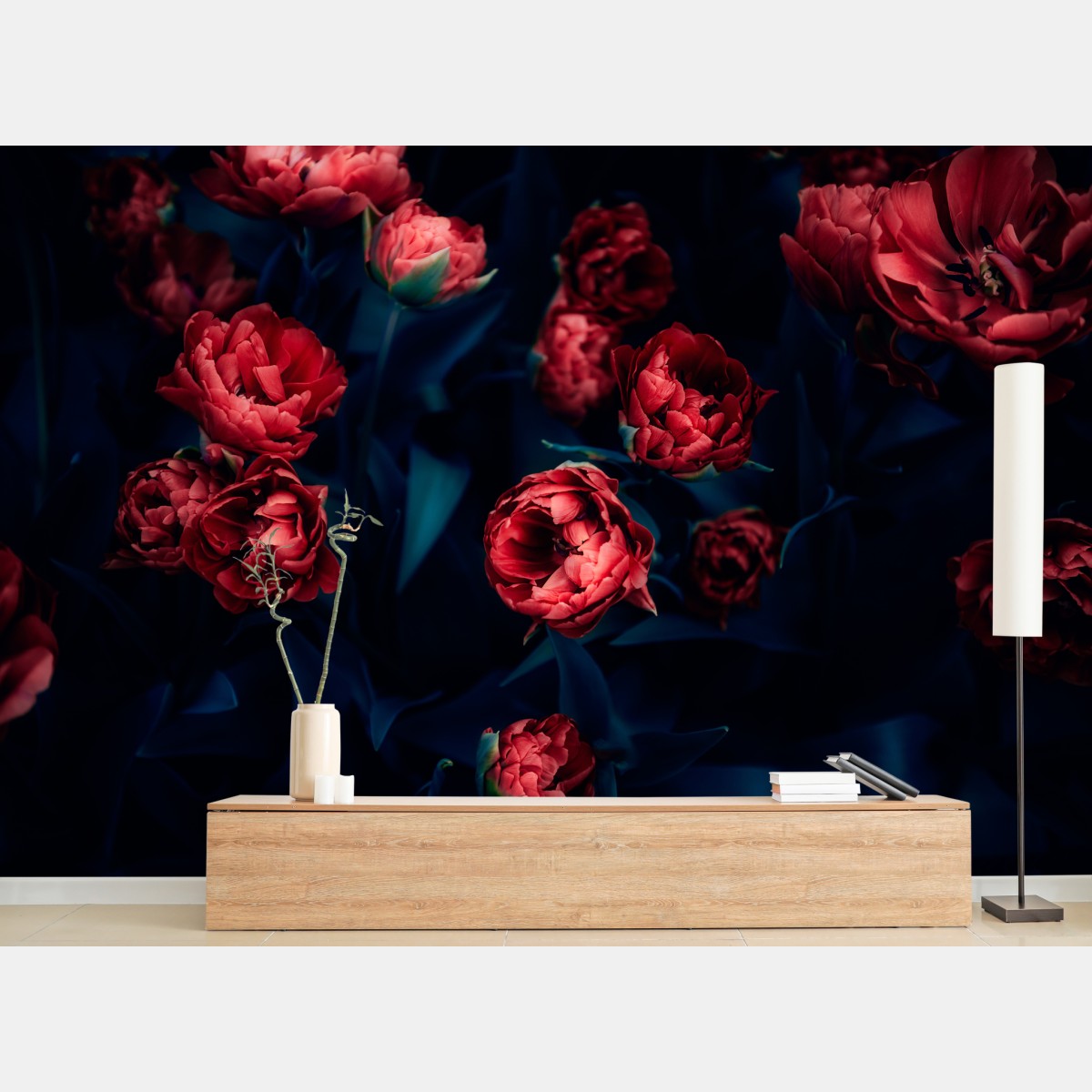 Fototapete dunkler roter tulpenstrauß – Wallnifity®