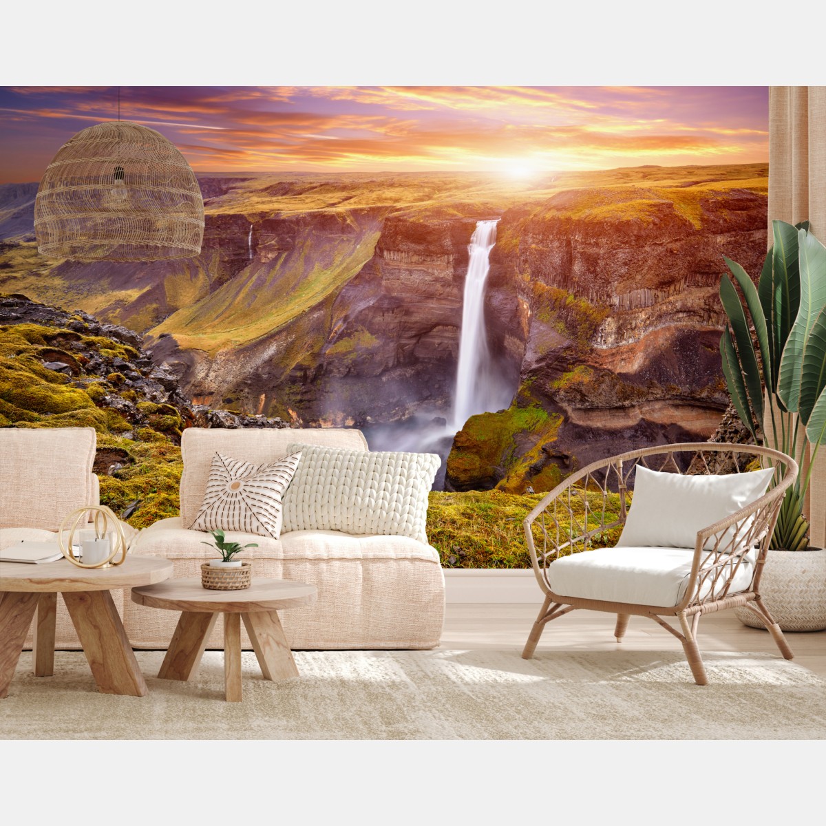 Fototapete Haifoss wasserfall bei sonnenuntergang – Wallnifity®