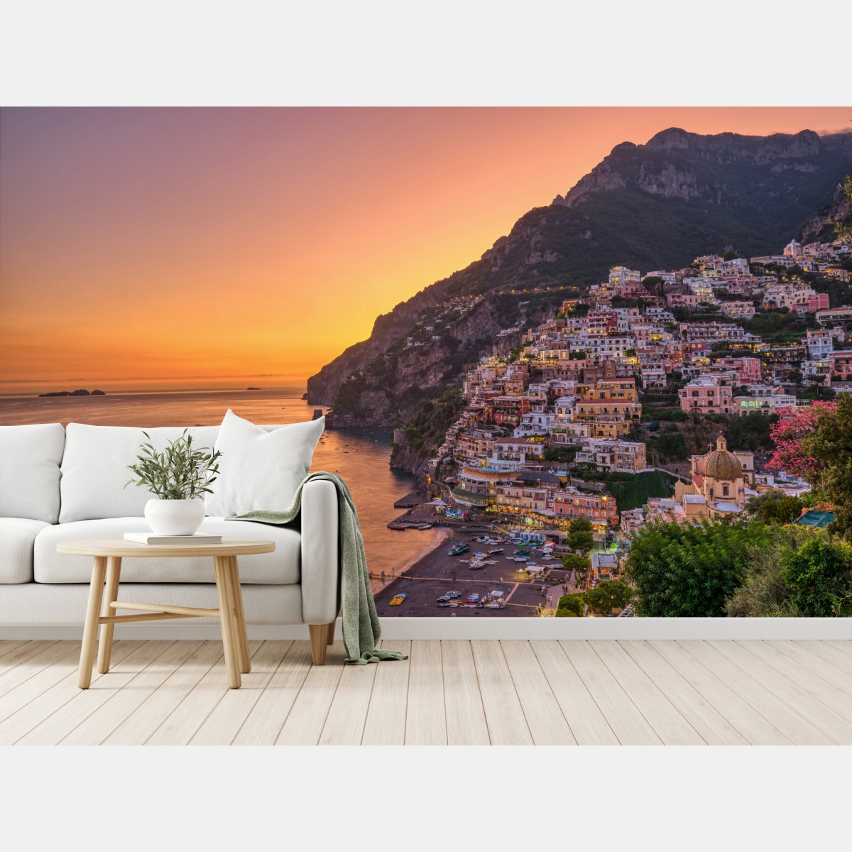 Fototapete sonnenuntergang über Positano, Amalfiküste – Wallnifity®