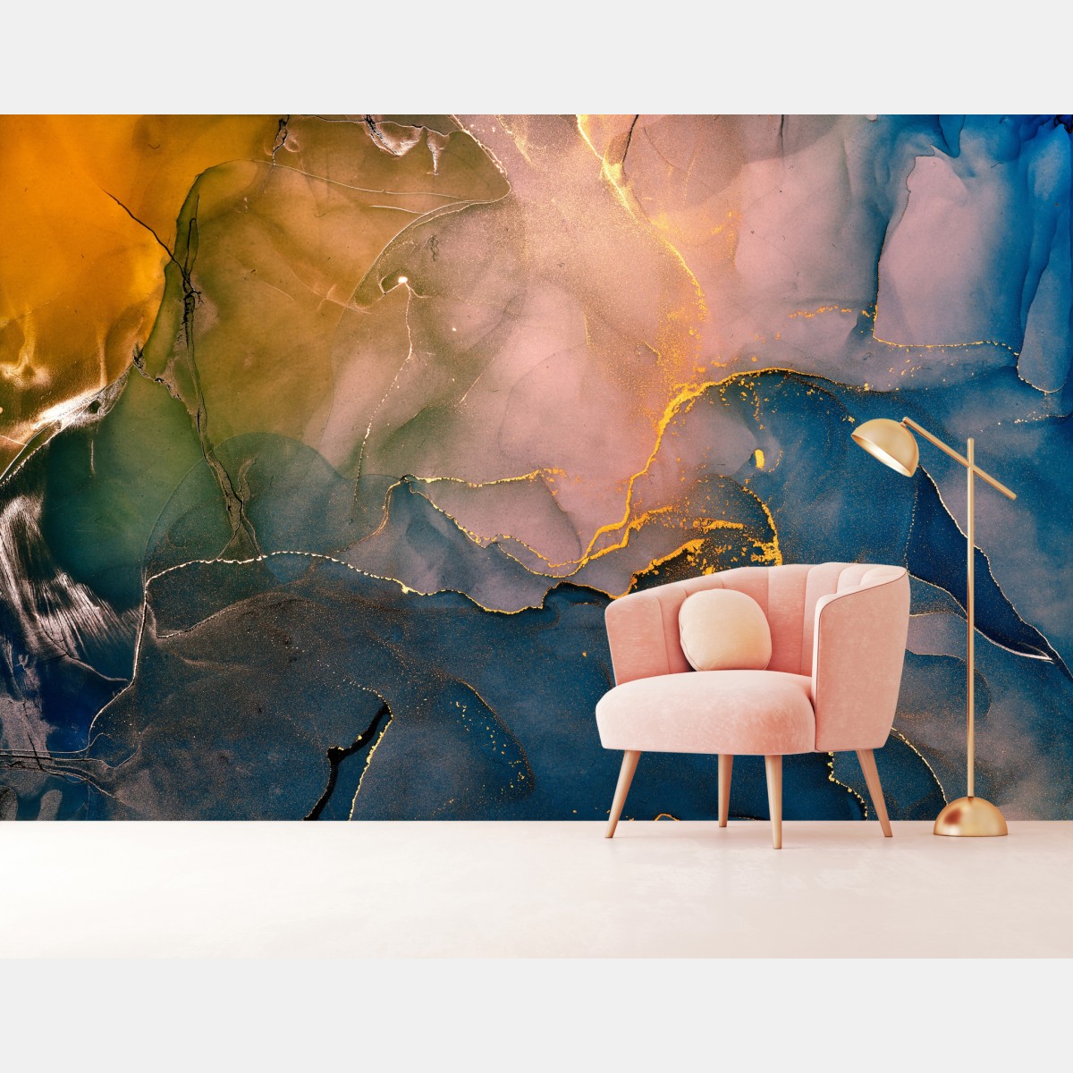 Fototapete blaues und goldenes abstraktes marmormotiv – Wallnifity®