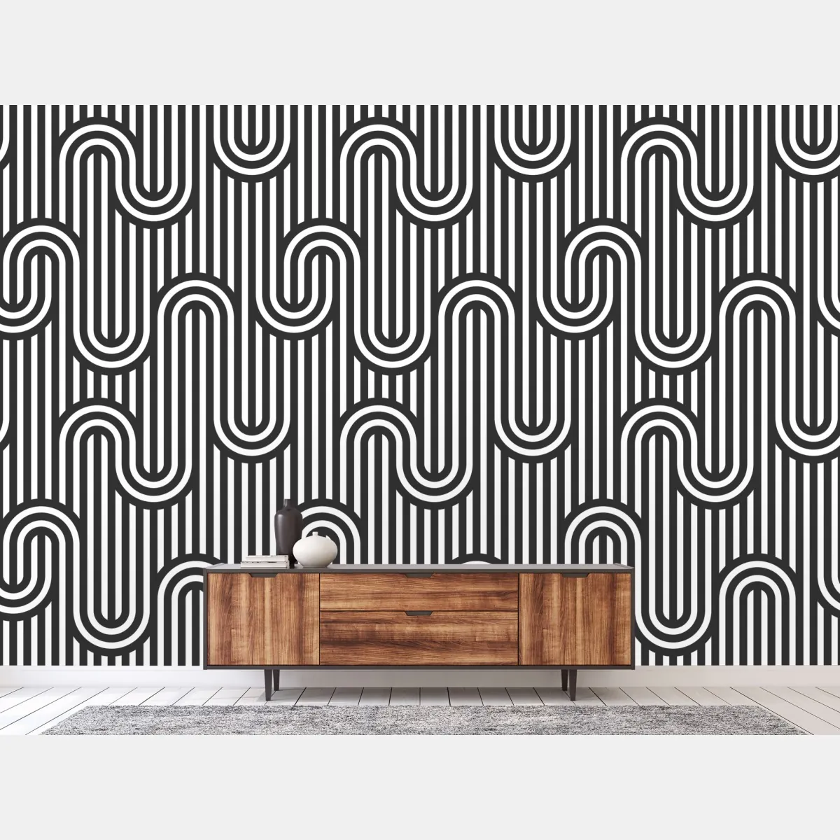 Fototapete schwarz-weiß geometrisches optisches muster – Wallnifity®