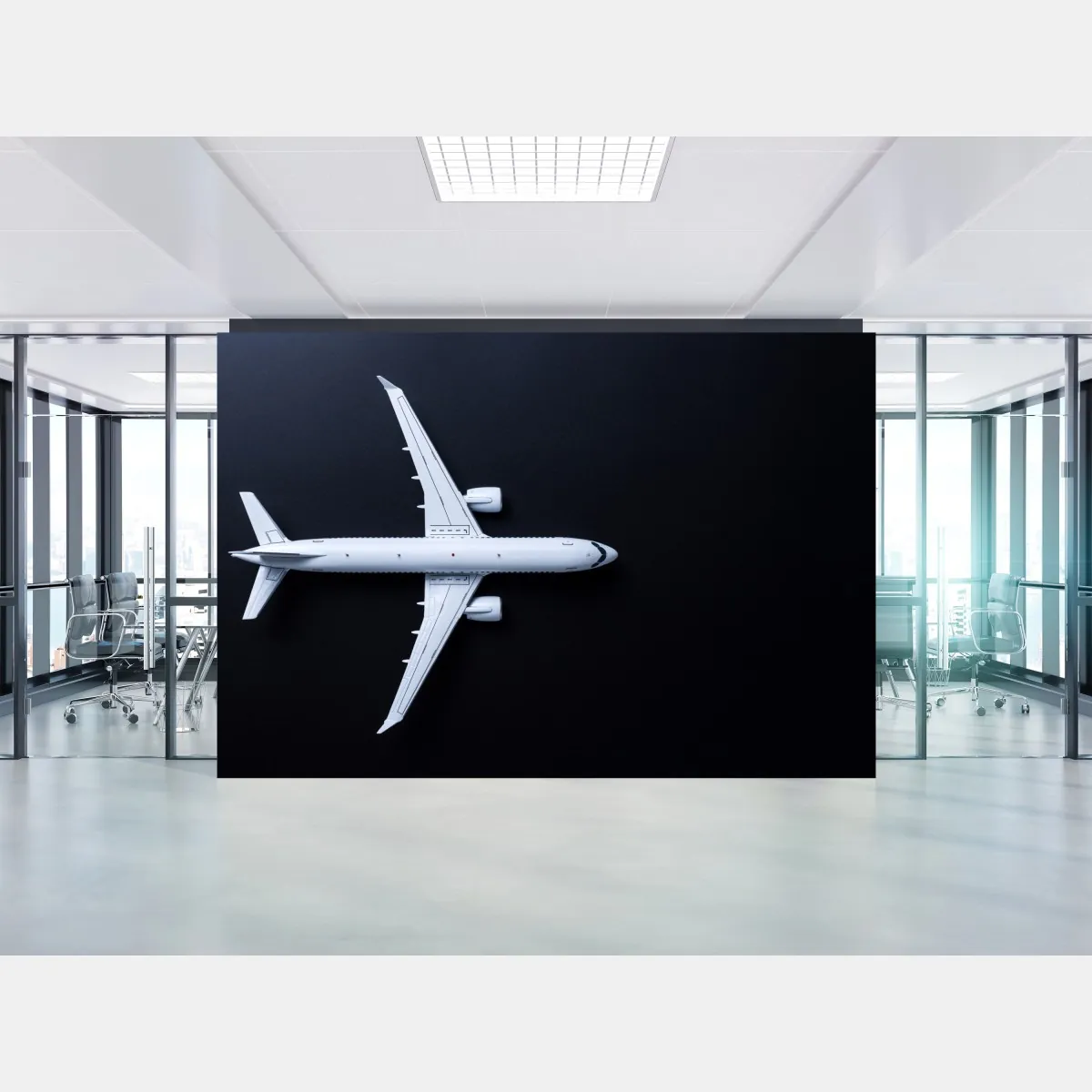 Fototapete weißes flugzeug von oben auf schwarzem hintergrund – Wallnifity®