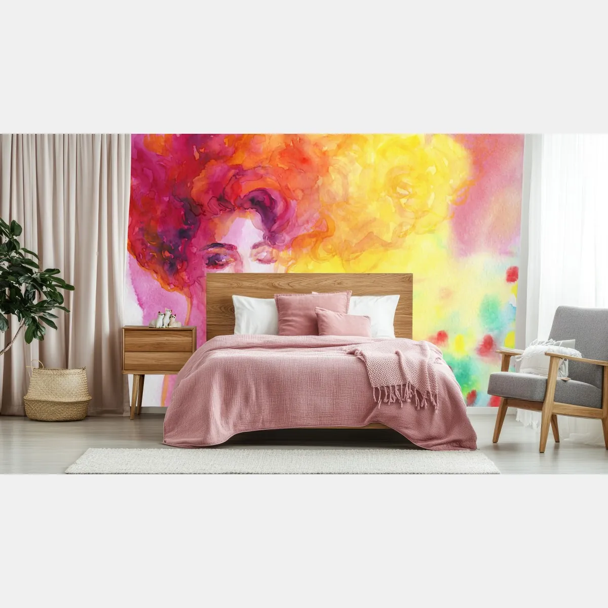 Fototapete leuchtendes aquarellporträt einer frau – Wallnifity®