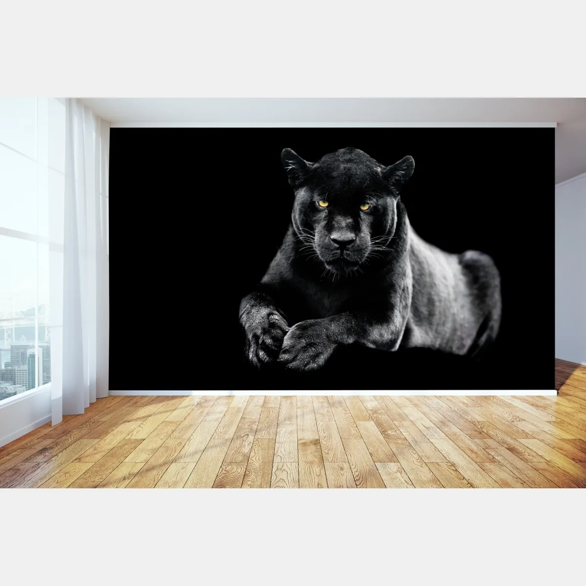 Fototapete porträt eines schwarzen panthers vor schwarzem hintergrund – Wallnifity®