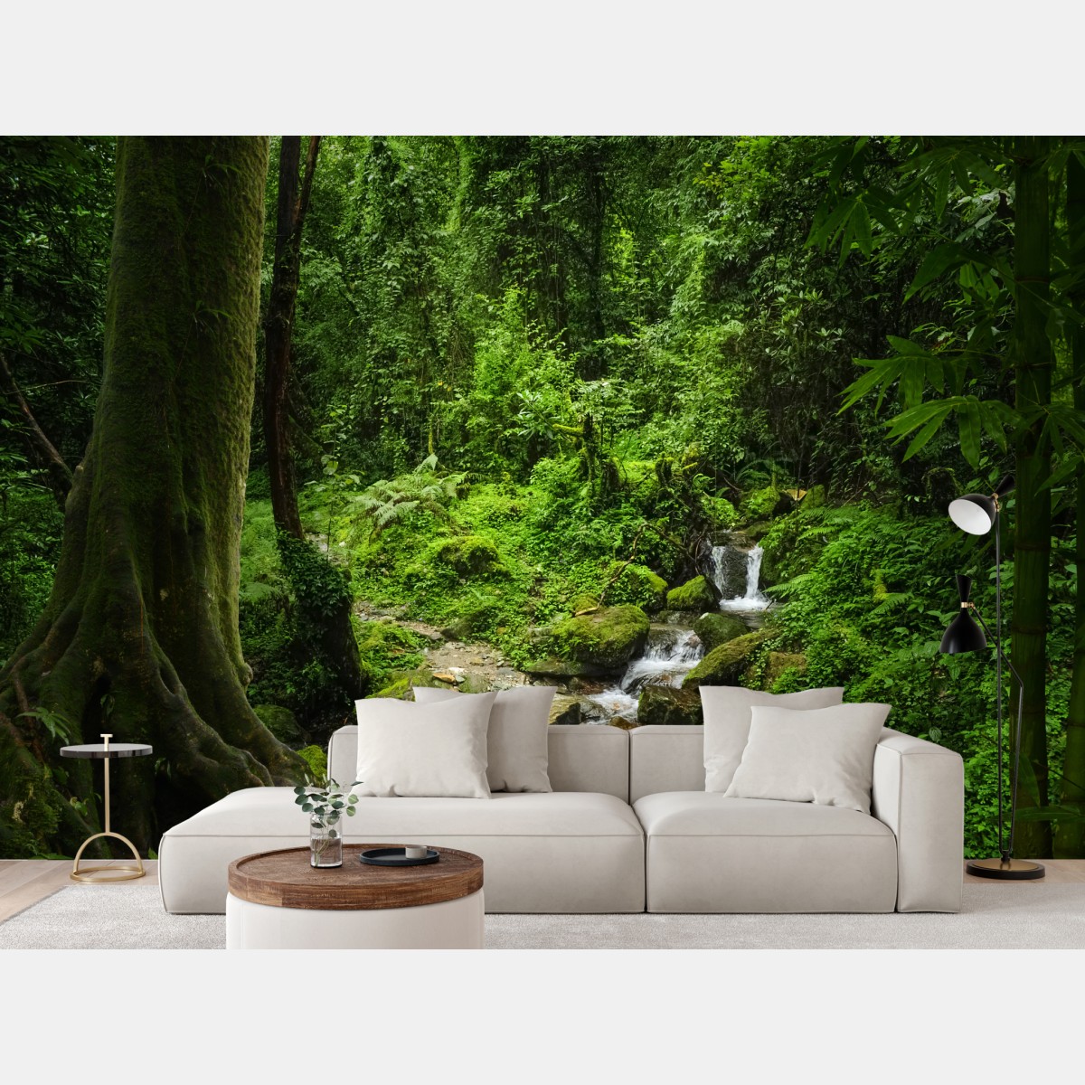 Fototapete üppiger grüner waldwasserfall – Wallnifity®