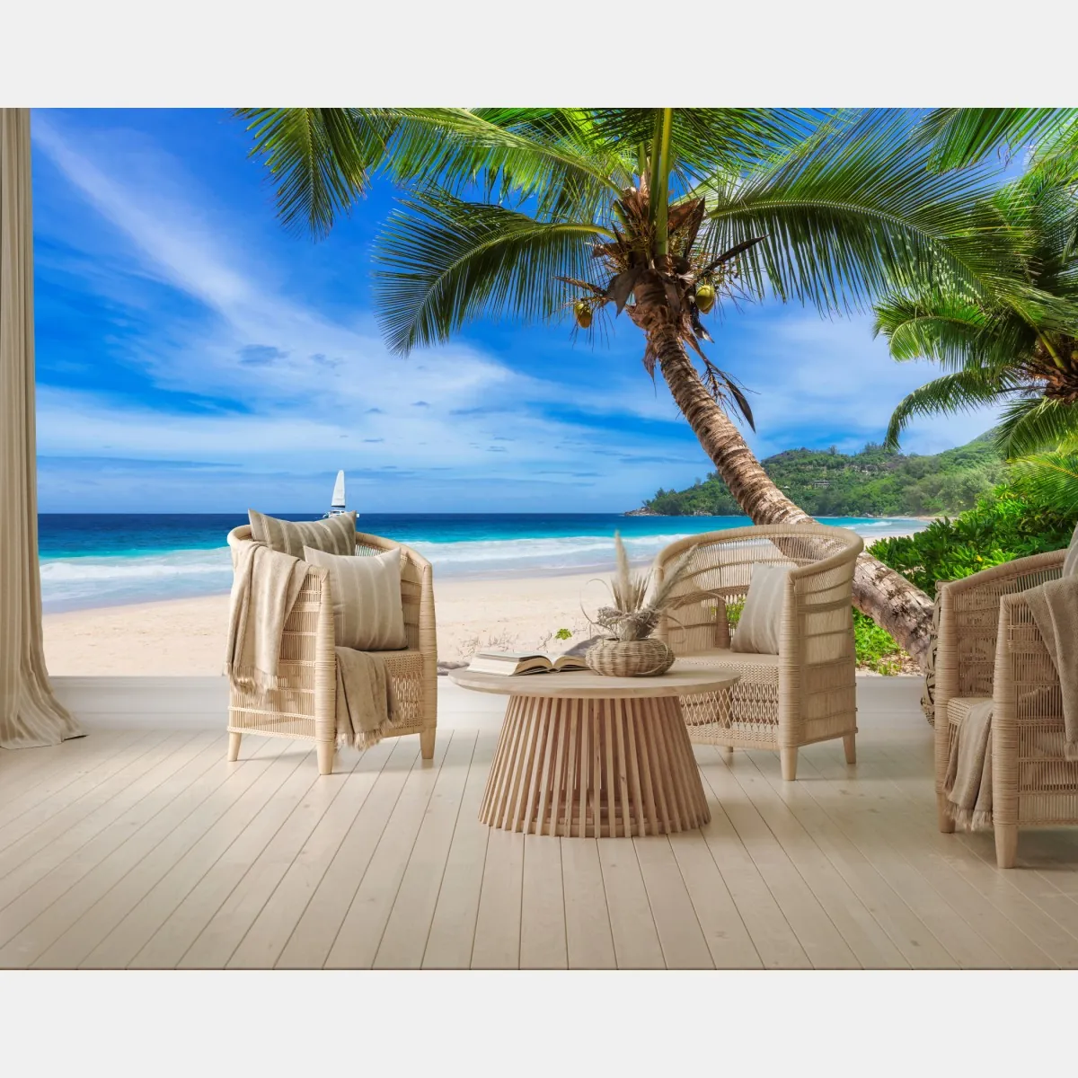 Fototapete tropischer strand mit palme – Wallnifity®