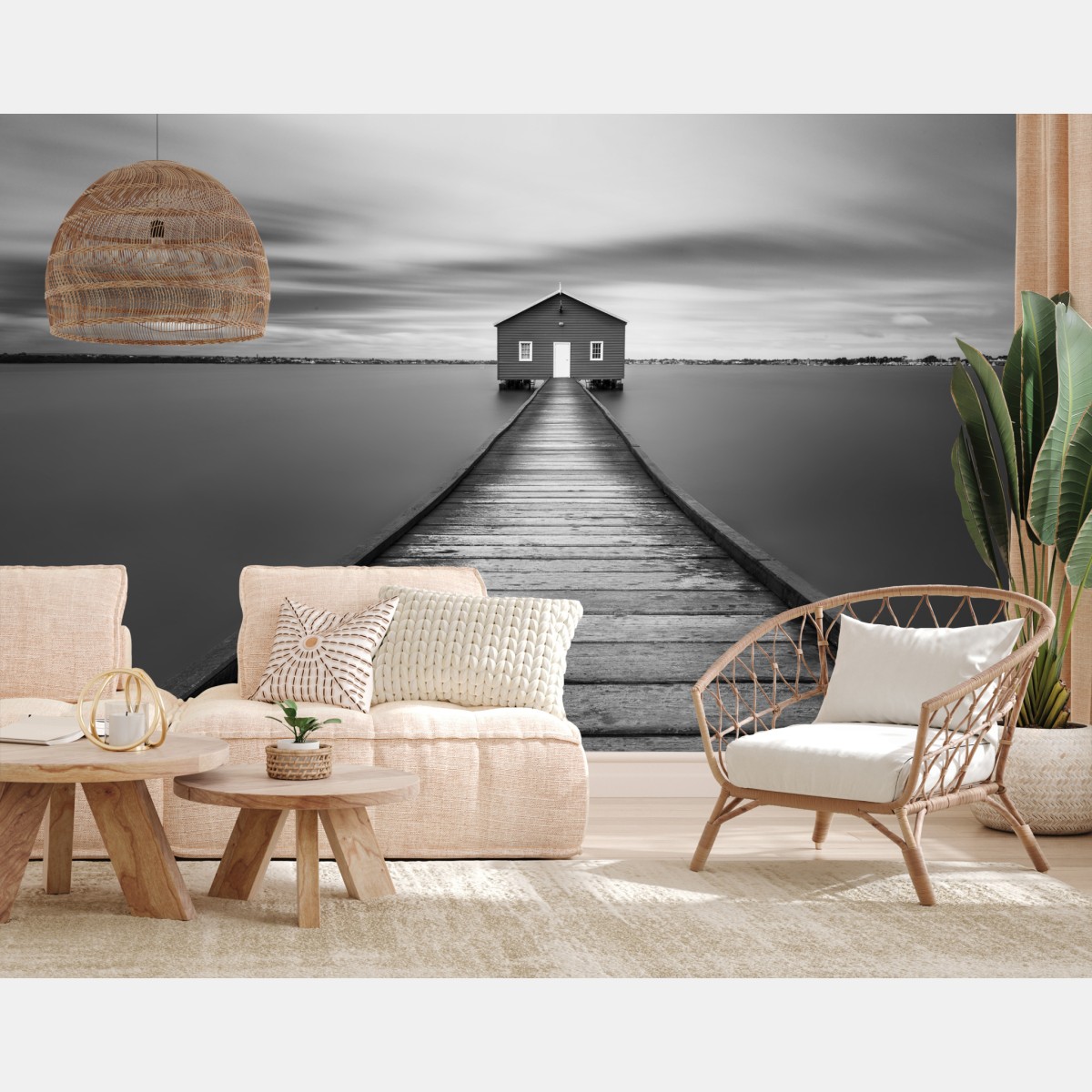 Fototapete einsames bootshaus am ruhigen steg – Wallnifity®
