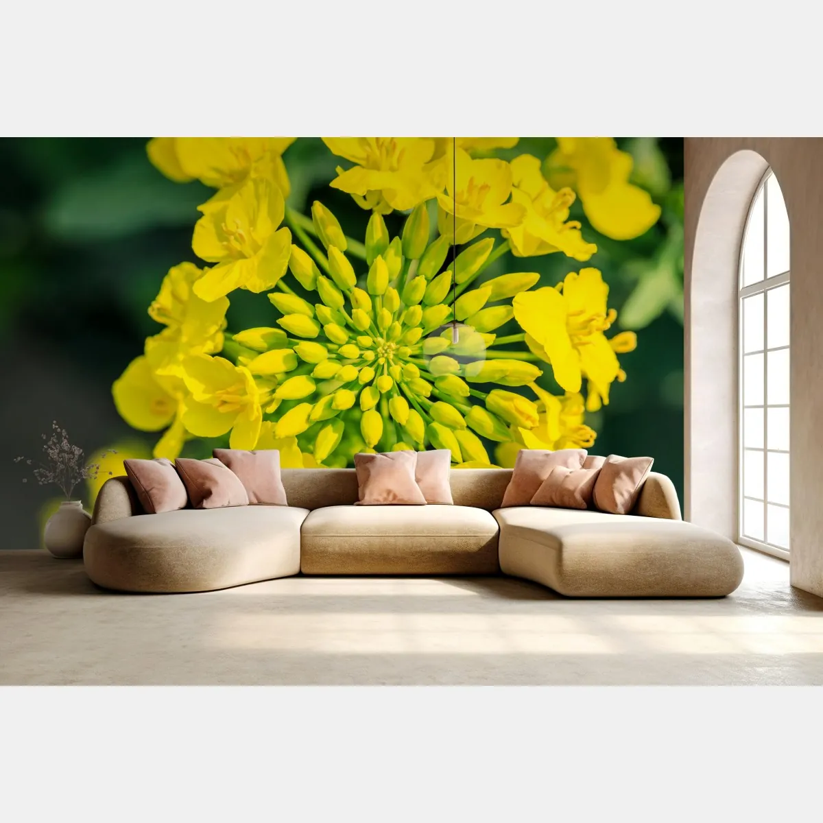 Fototapete lebhafte gelbe rapsblüte im nahen makro – Wallnifity®