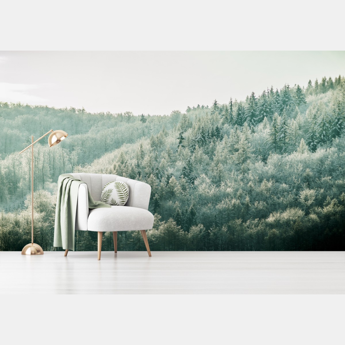 Fototapete nebliger reifbedeckter wald – Wallnifity®