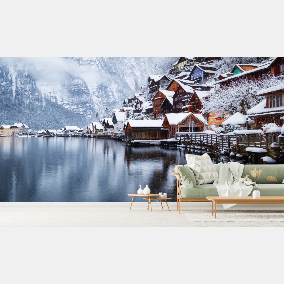 Fototapete verschneites Hallstatt am see – Wallnifity®