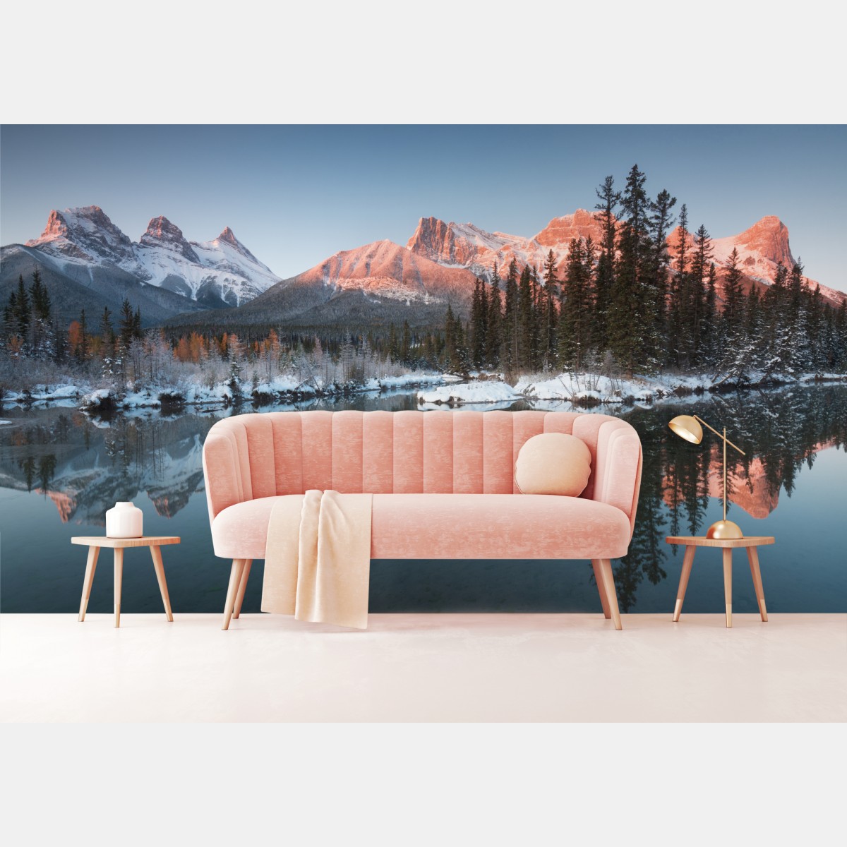 Fototapete bergspiegelung im morgendlichen glühen – Wallnifity®