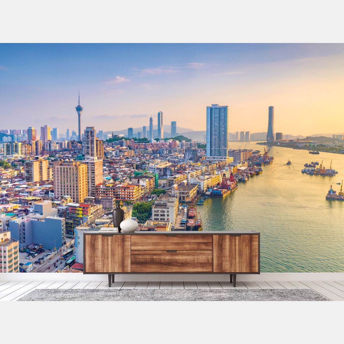 Fototapete Macau skyline bei sonnenuntergang – Wallnifity®