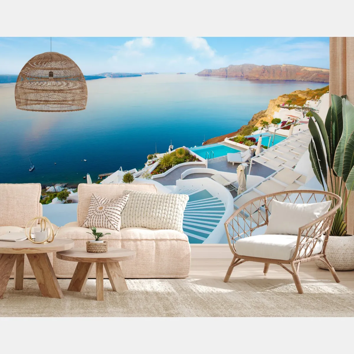 Fototapete Santorini meerblick terrasse – Wallnifity®
