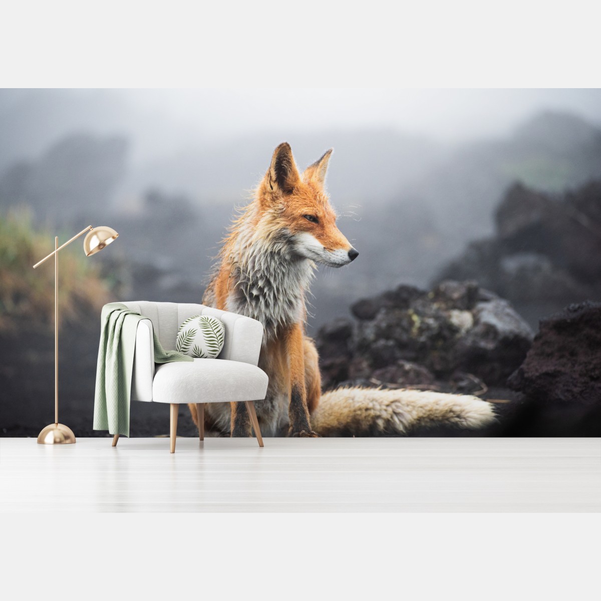 Fototapete roter fuchs in nebliger landschaft – Wallnifity®