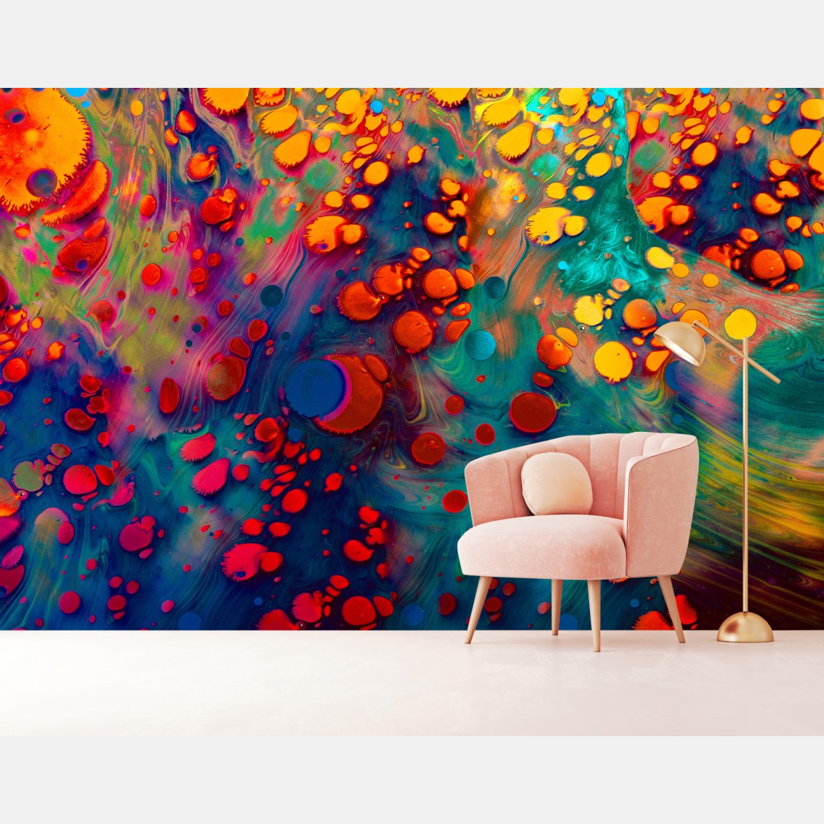 Fototapete lebendige türkis-orange marmorierte kunst – Wallnifity®