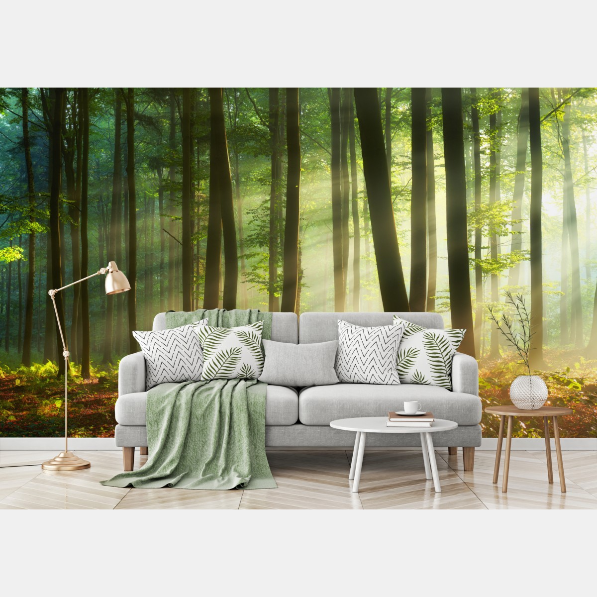 Fototapete sonnenbeschienener morgenwald – Wallnifity®