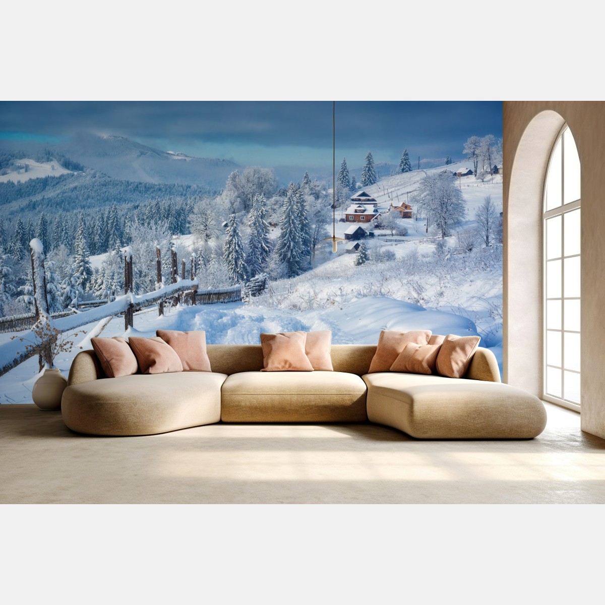 Fototapete winterweg zum alpendorf – Wallnifity®