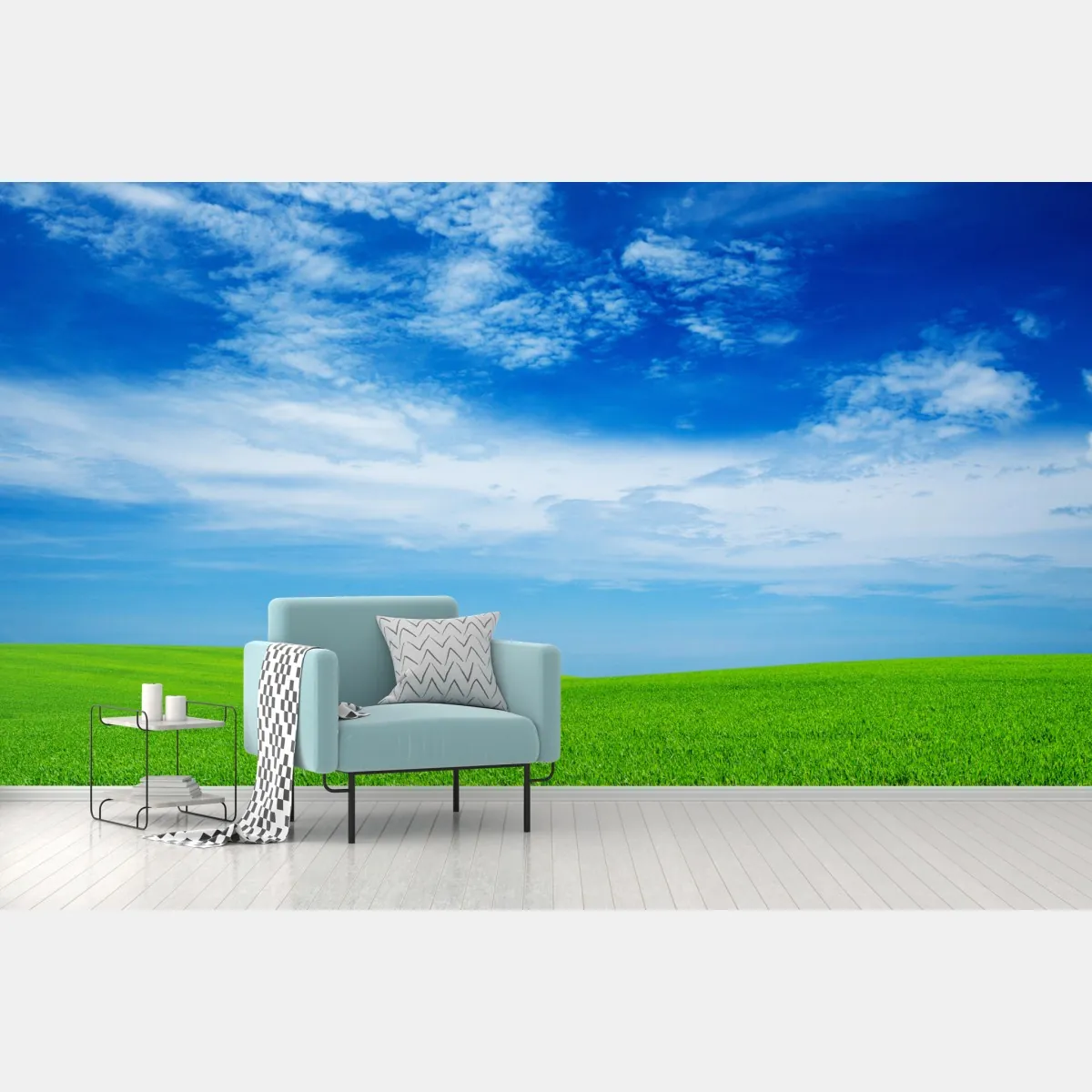 Fototapete grüne wiese unter blauem himmel – Wallnifity®
