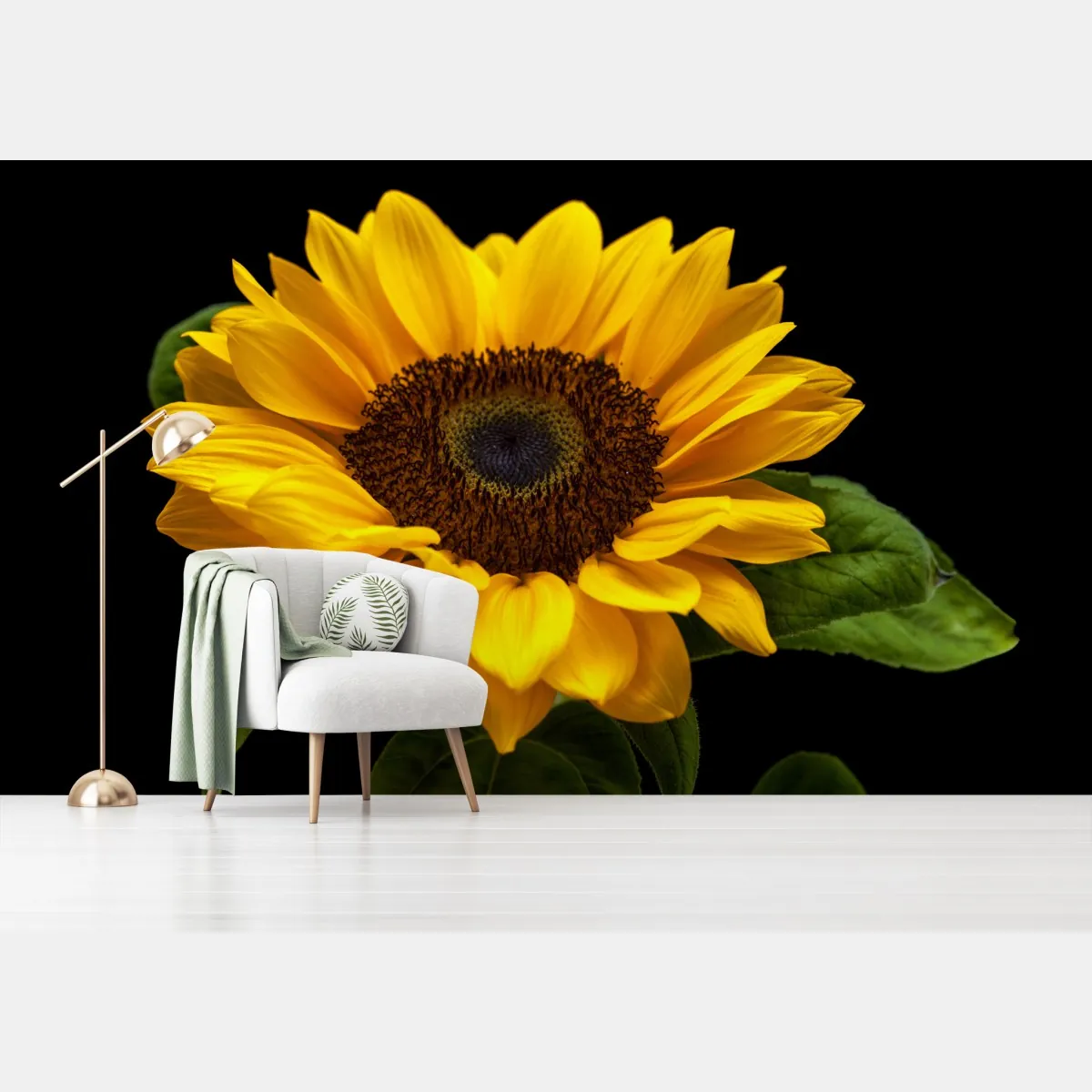 Fototapete leuchtende sonnenblume auf schwarzem hintergrund – Wallnifity®