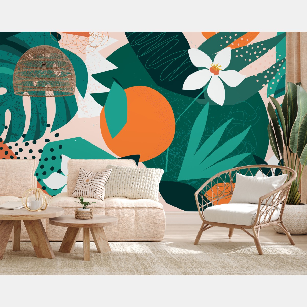 Fototapete tropische blätter und zitrus illustration – Wallnifity®