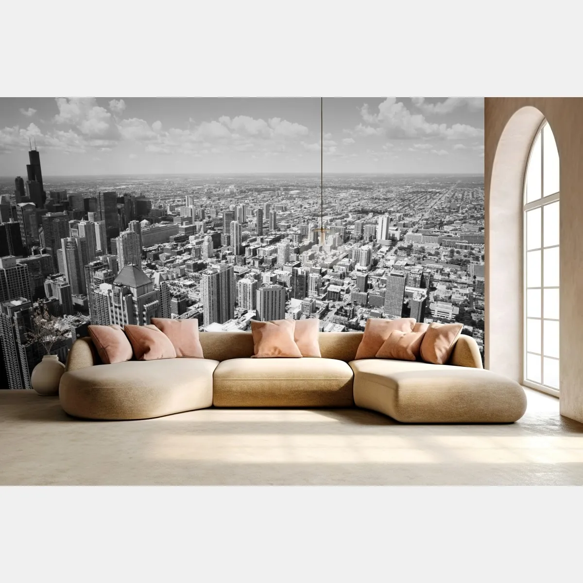 Fototapete Chicago skyline in graustufen – Wallnifity®