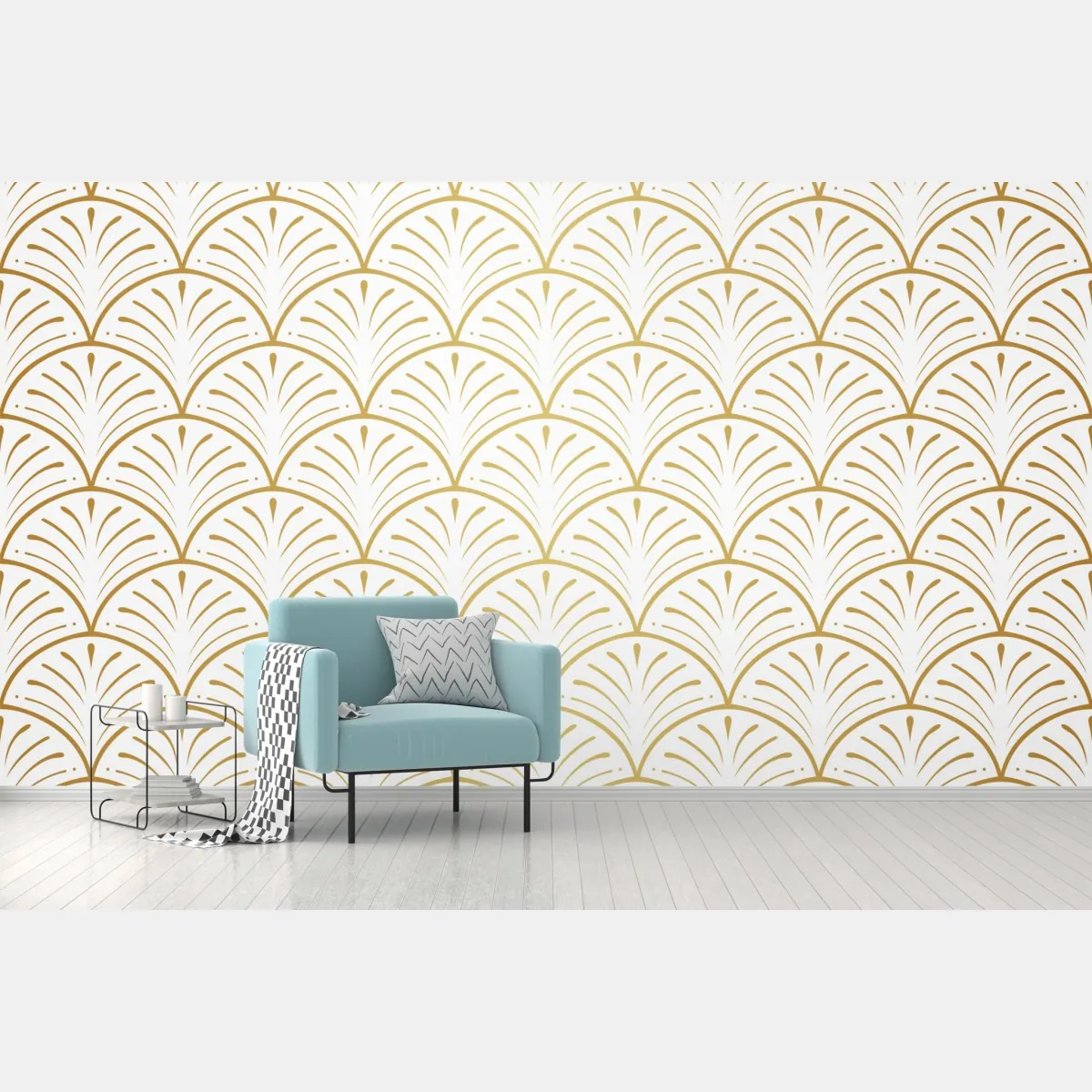 Fototapete goldenes art deco fächermuster – Wallnifity®