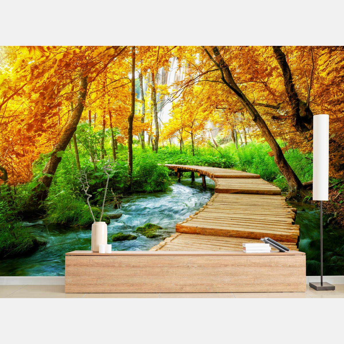 Fototapete goldener steg durch den wald bei Plitvicer Seen – Wallnifity®