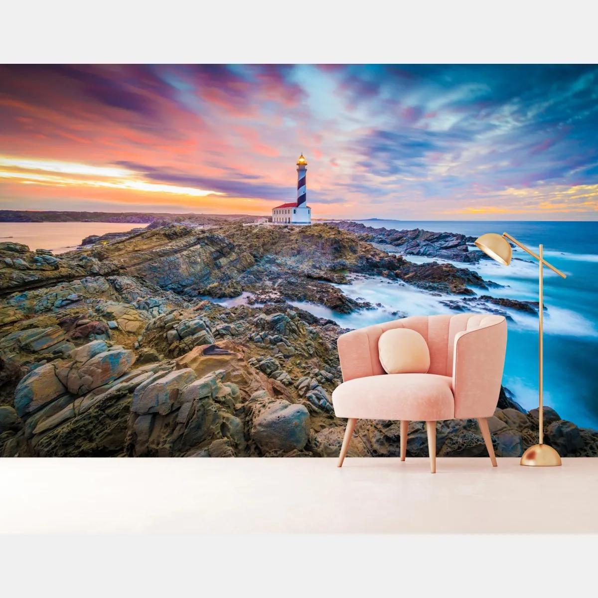 Fototapete sonnenuntergang bei leuchtturm Favaritx, Menorca – Wallnifity®