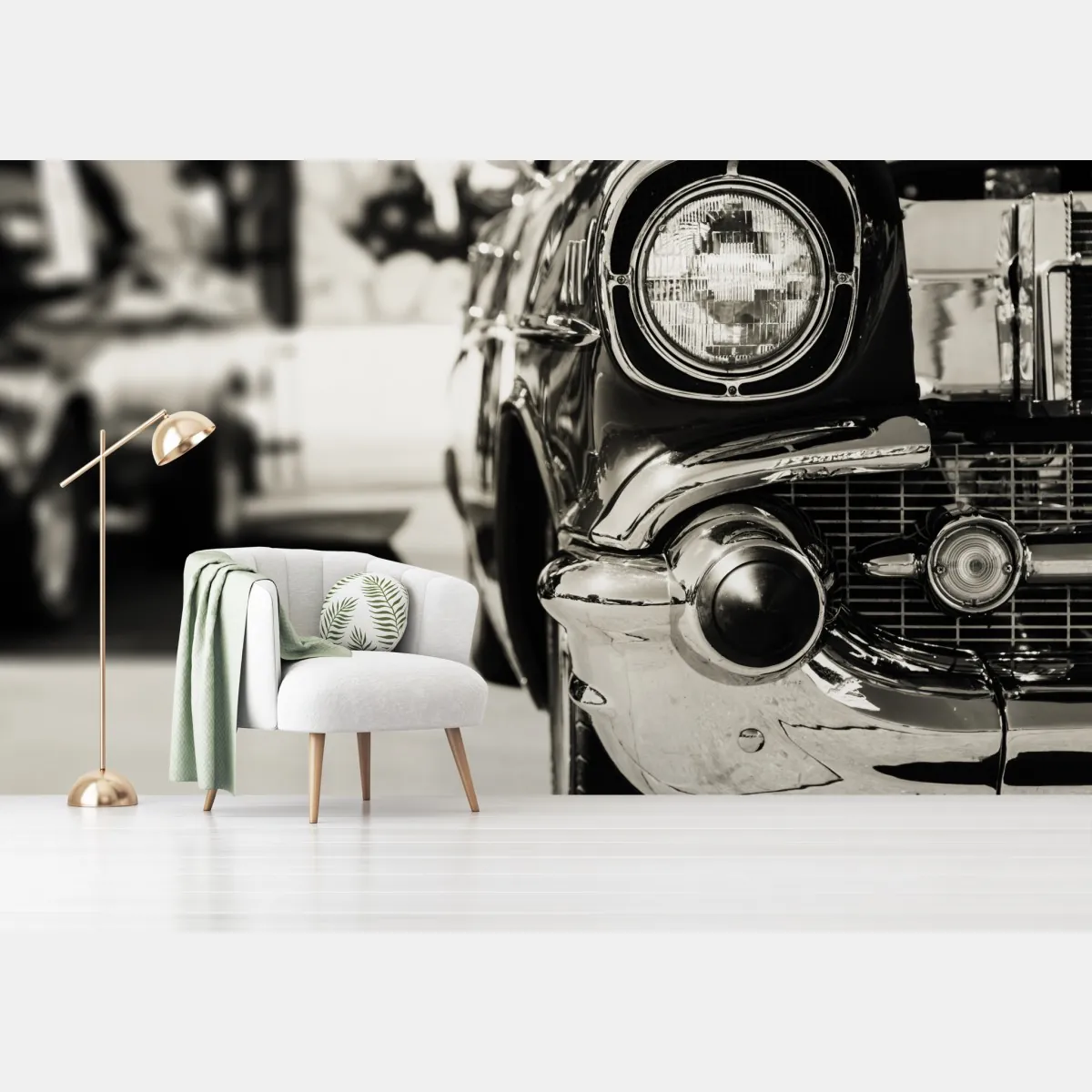 Fototapete vintage chrom klassisches auto nahaufnahme – Wallnifity®