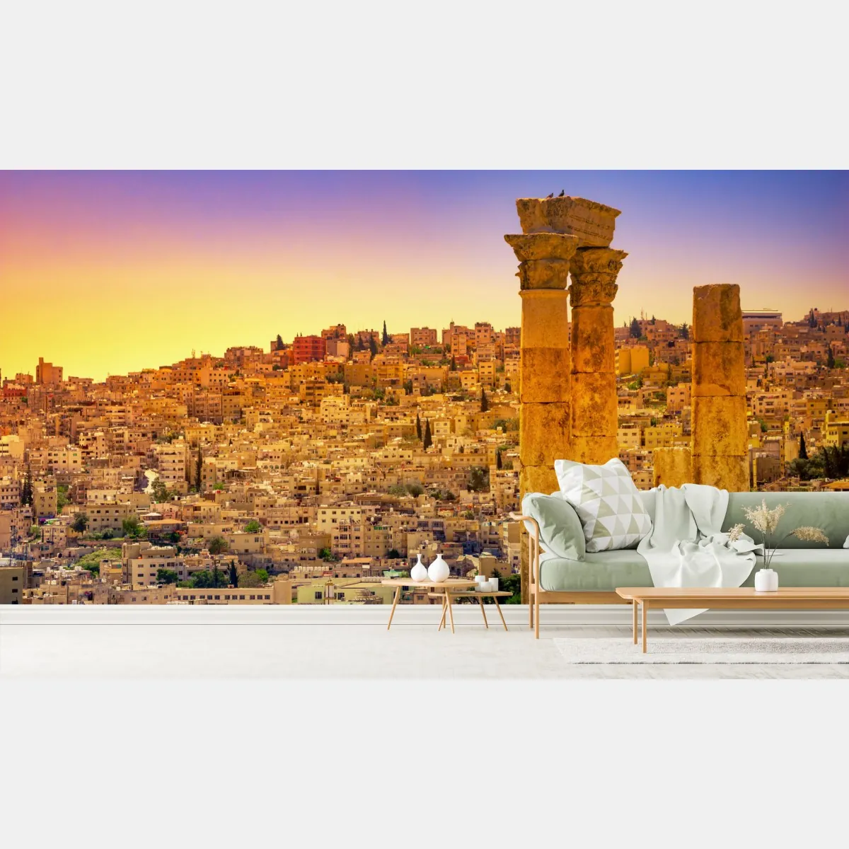 Fototapete goldene Amman skyline mit antiken säulen – Wallnifity®