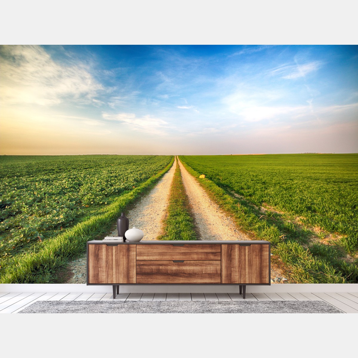 Fototapete feldweg durch grüne felder – Wallnifity®