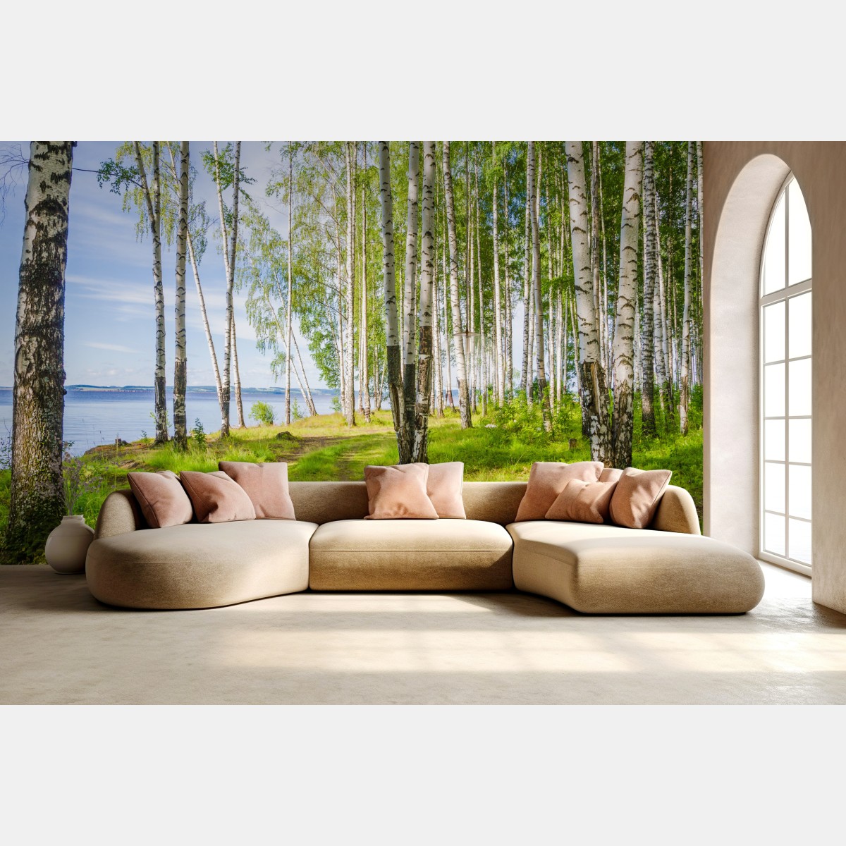 Fototapete sonnige birkenlichtung am wasser – Wallnifity®