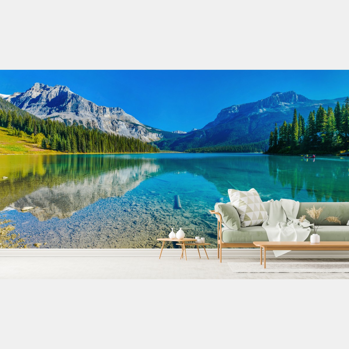Fototapete türkises alpensee mit bergreflexionen – Wallnifity®