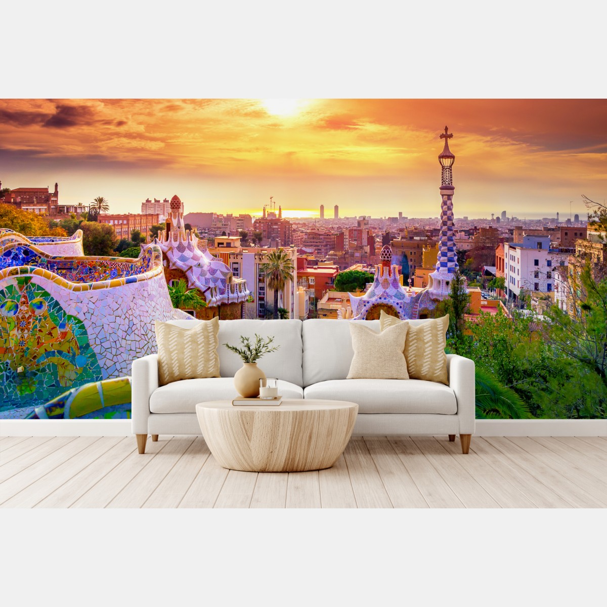 Fototapete sonnenuntergang über Park Güell in Barcelona – Wallnifity®