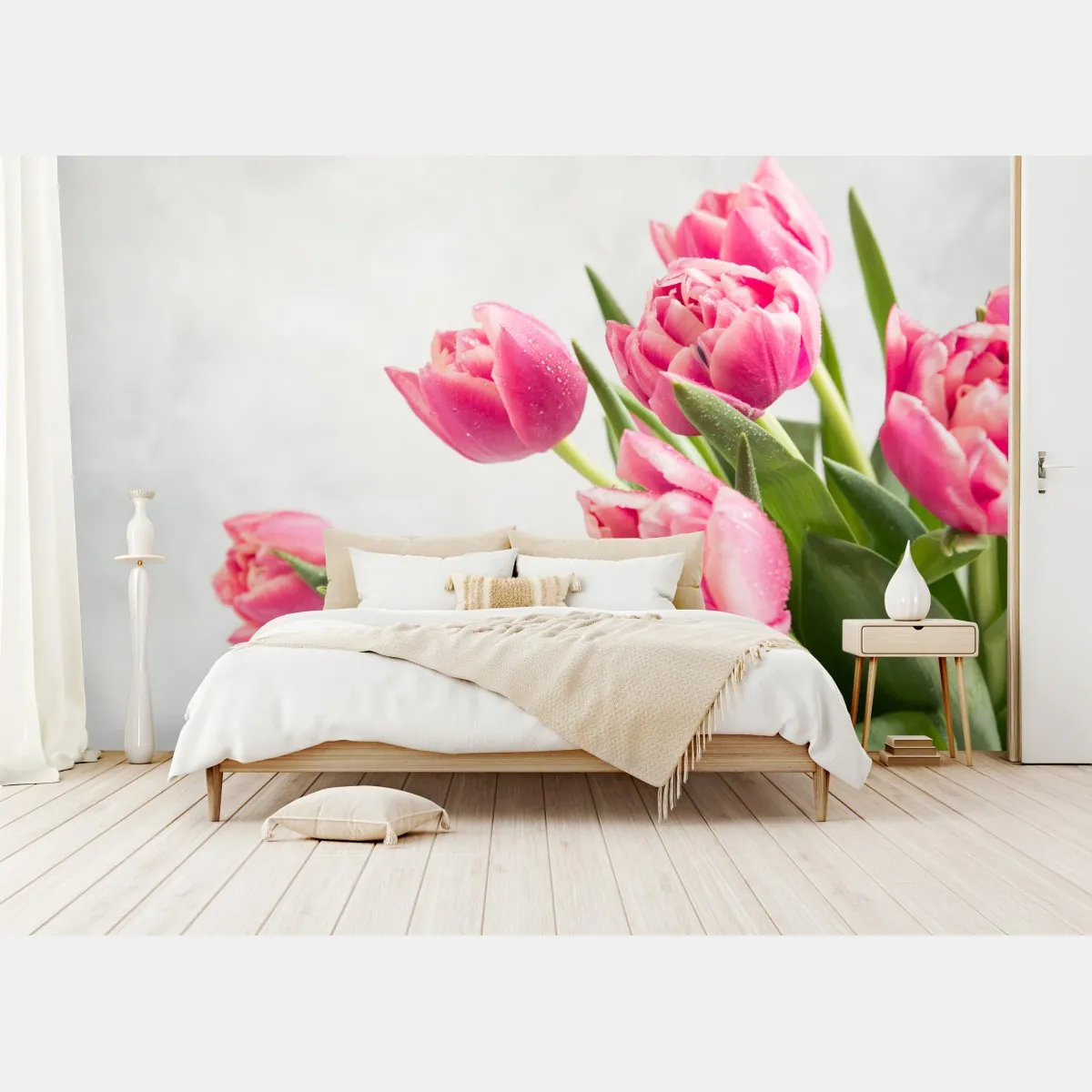 Fototapete eleganter strauß rosa tulpen – Wallnifity®