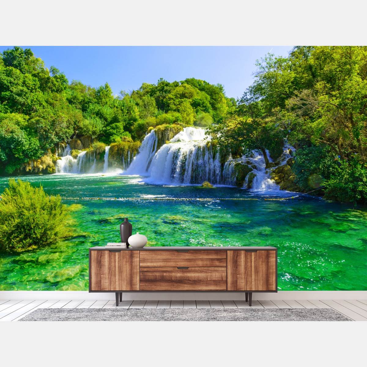 Fototapete smaragdgrüner wasserfall – Wallnifity®