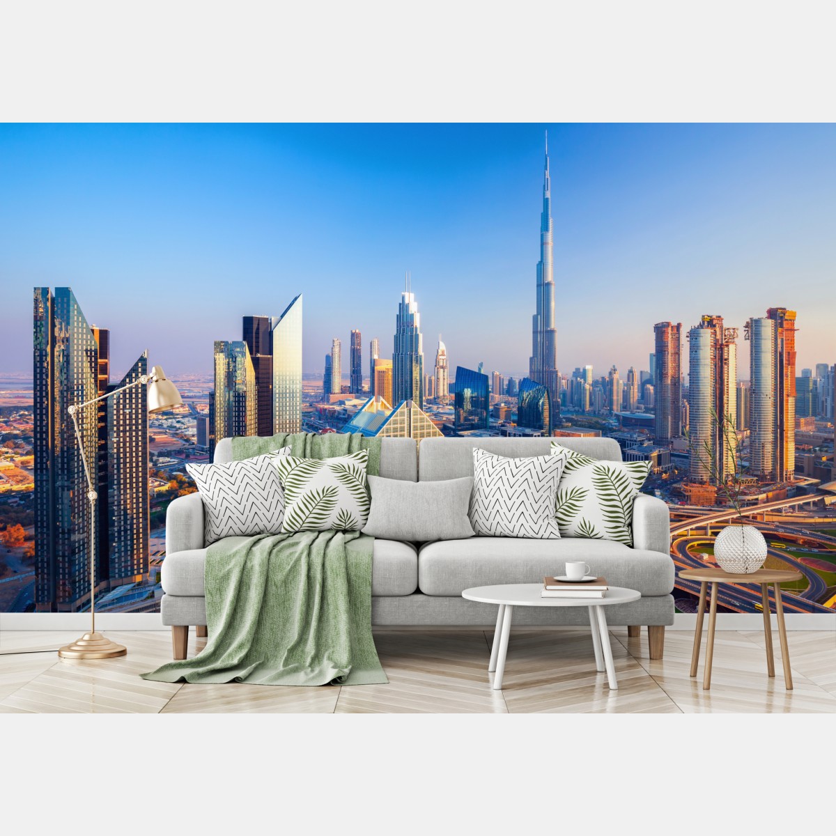 Fototapete panorama Dubais mit Burj Khalifa bei sonnenuntergang – Wallnifity®