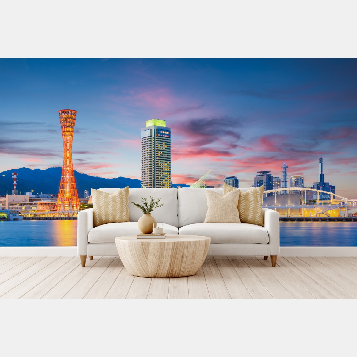 Fototapete Kobe skyline bei dämmerung – Wallnifity®