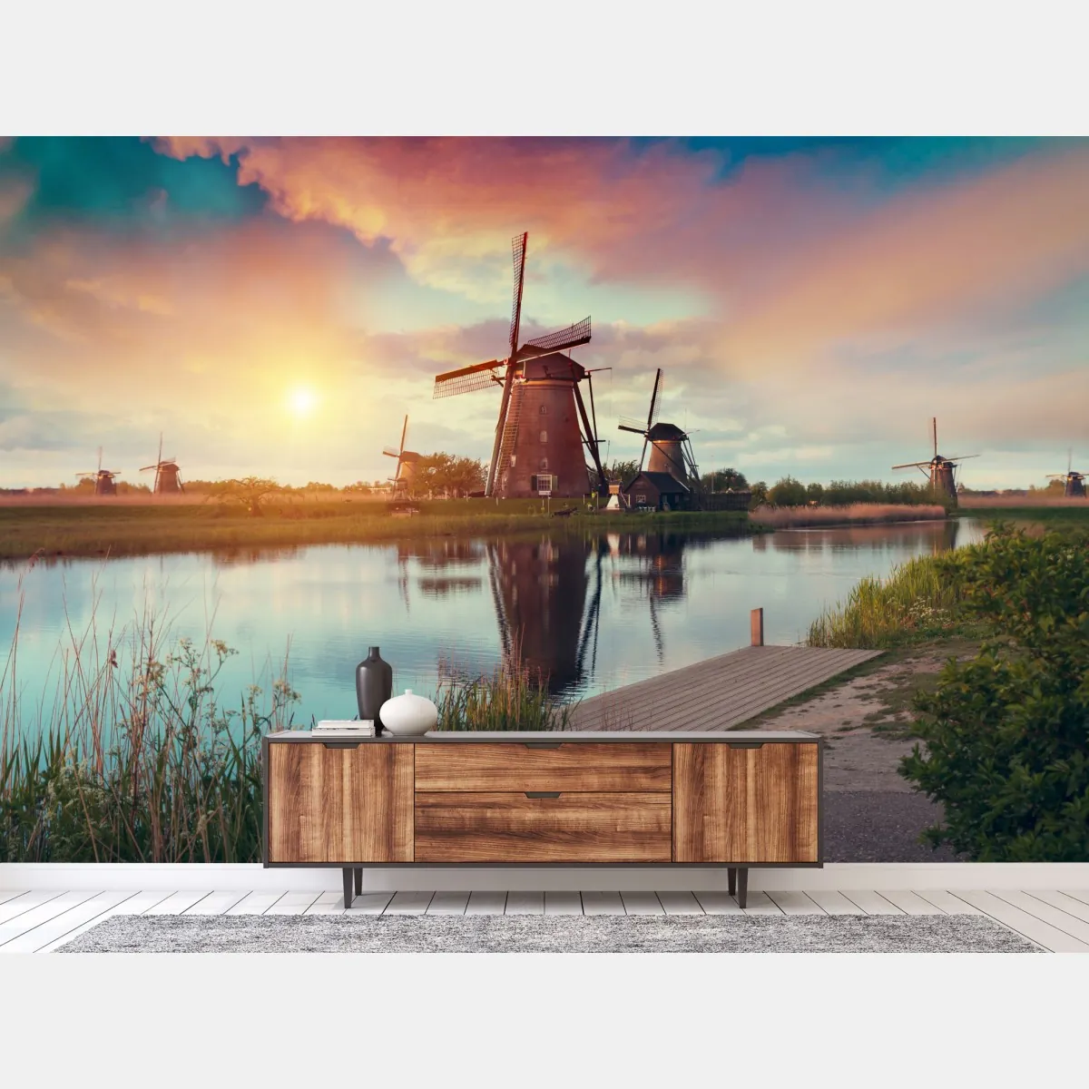 Fototapete sonnenuntergang über windmühlen in den Niederlanden – Wallnifity®